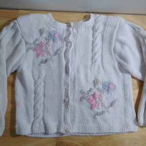 Vintage Petites By SML Floral Hand Knit Cardigan Sweater Cropped